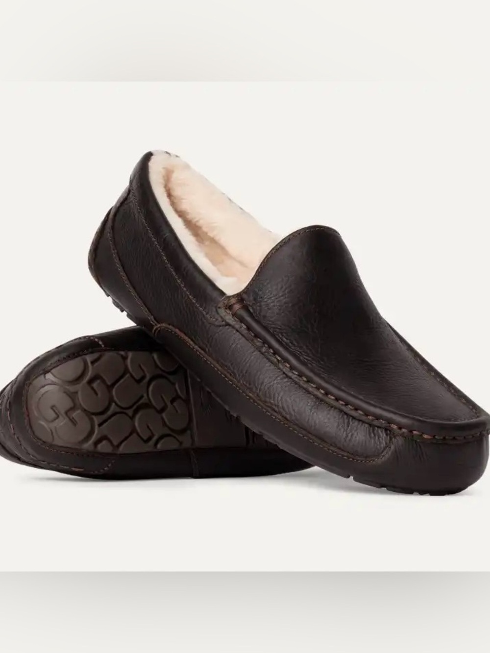 UGG Ascot Men's Slippers Dark Spice *Brown Leather Size 10 Loafer Driving Shoe